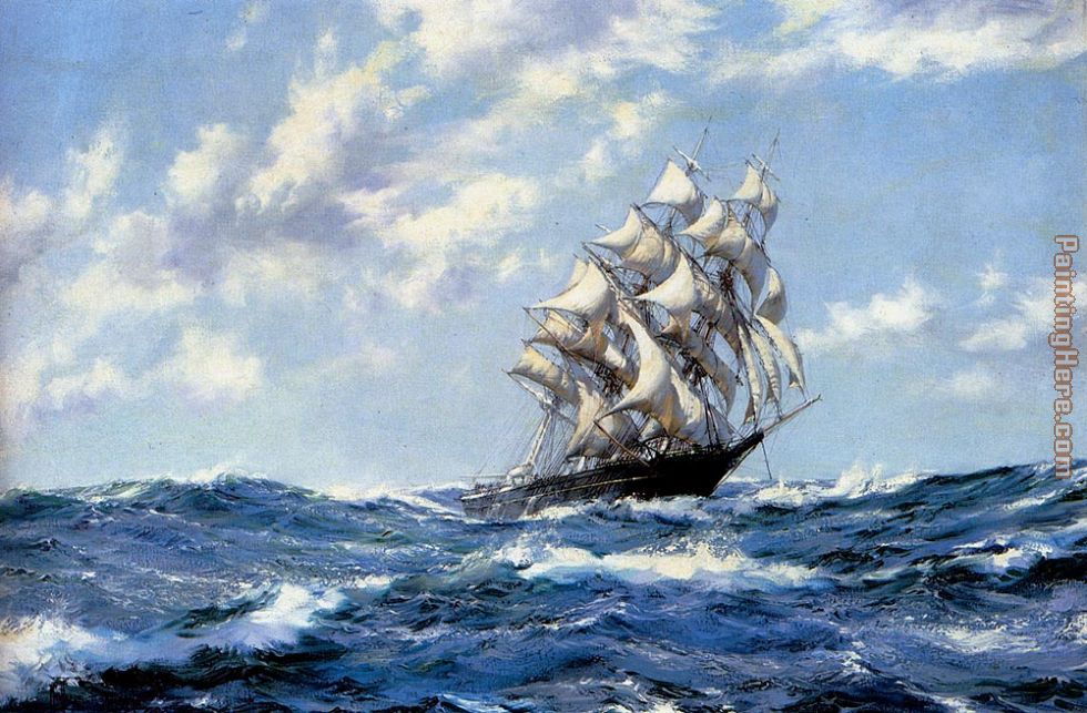 980x643 Montague Dawson The Clipper Ship Blue Jacket On Choppy Seas - Rembrandt Ship Painting