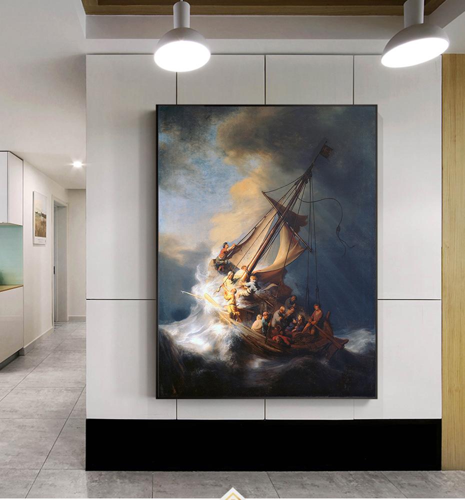 930x1000 2018 Rembrandt Ship Canvas Oil Painting Wall Art Prints Picture - Rembrandt Ship Painting