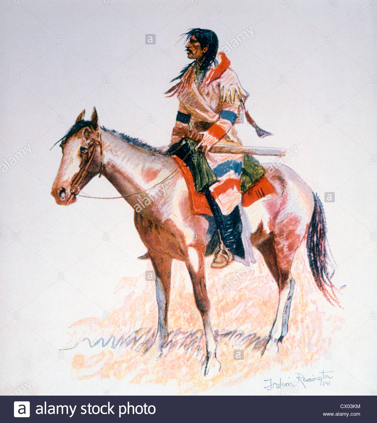 1240x1390 Indian Scout On Horseback, A Bunch Of Buckskins, Painting By - Remington Horse Painting