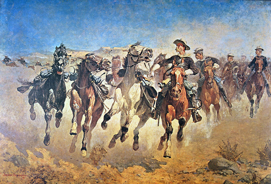 900x610 Troopers Moving Painting By Frederic Remington - Remington Horse Painting