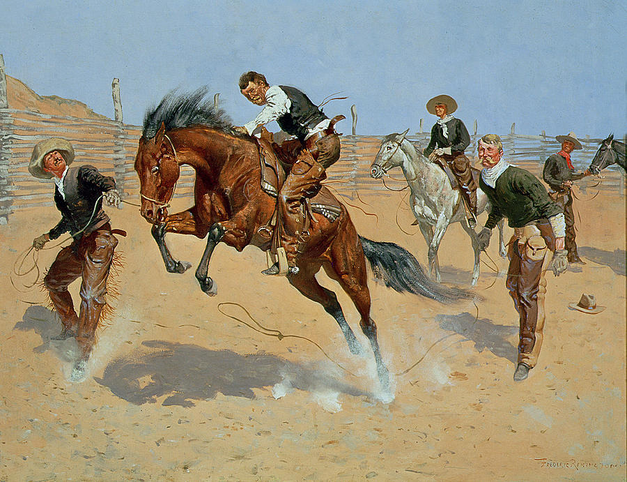 900x691 Turn Him Loose Painting By Frederic Remington - Remington Horse Painting
