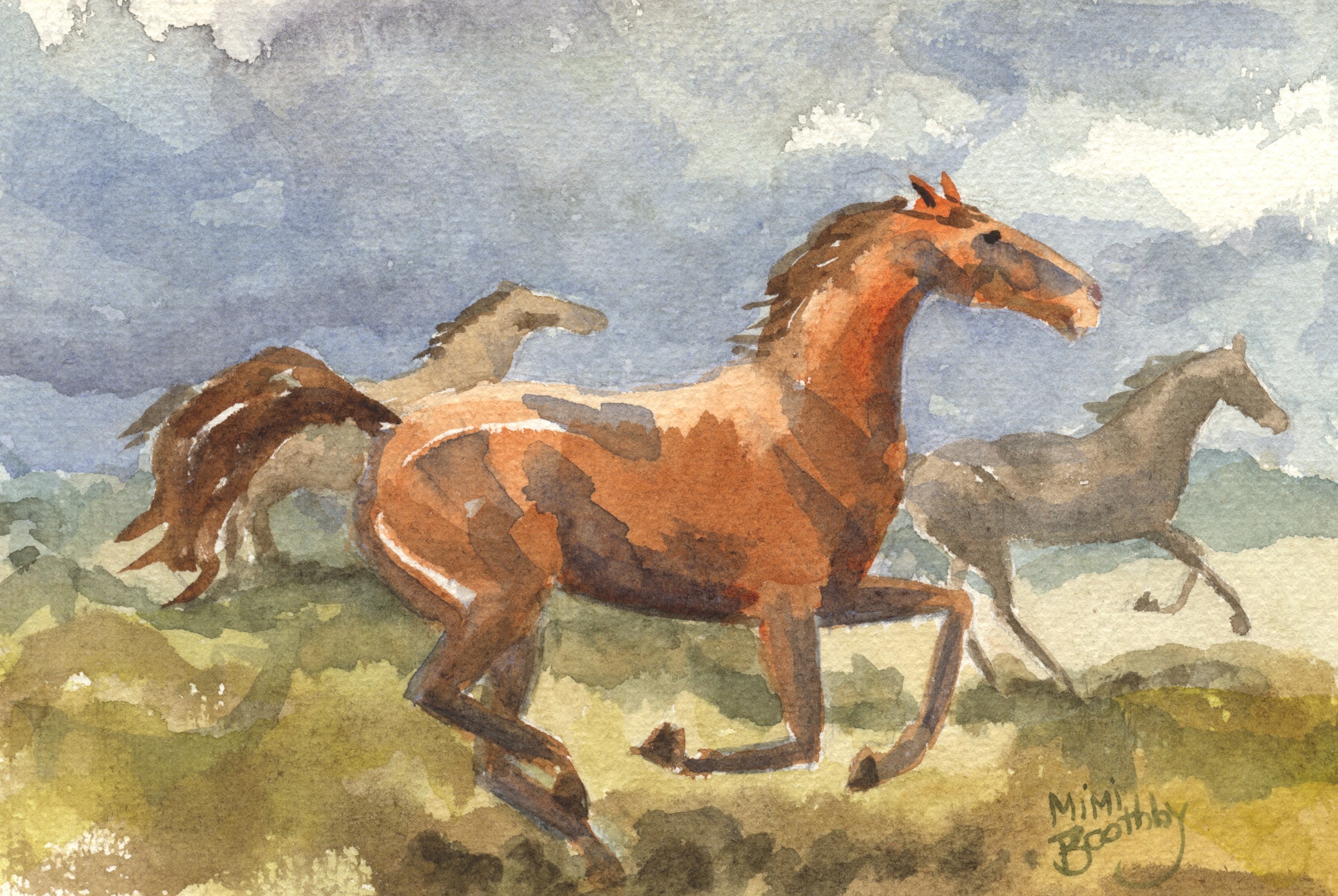 2714x1819 All The Little Horses Watercolors By Mimi Torchia Boothby - Remington Horse Painting