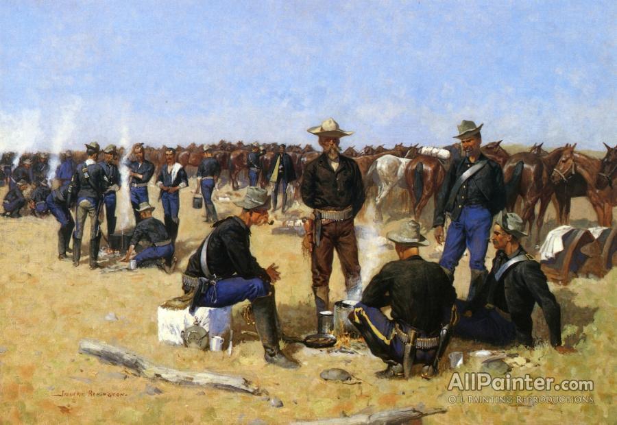 900x620 Frederic Remington A Cavalryman's Breakfast On The Plains Oil - Remington Painting