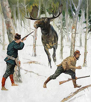 318x355 The Moose Hunt - Remington Painting