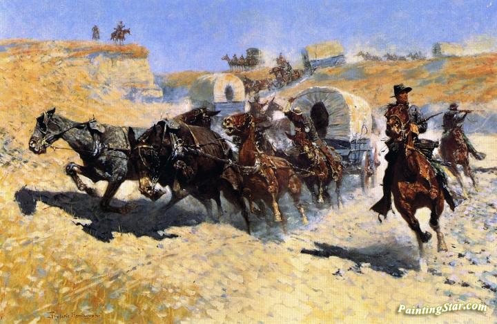 720x469 Attack On The Supply Wagons Artwork By Frederic Remington Oil - Remington Painting