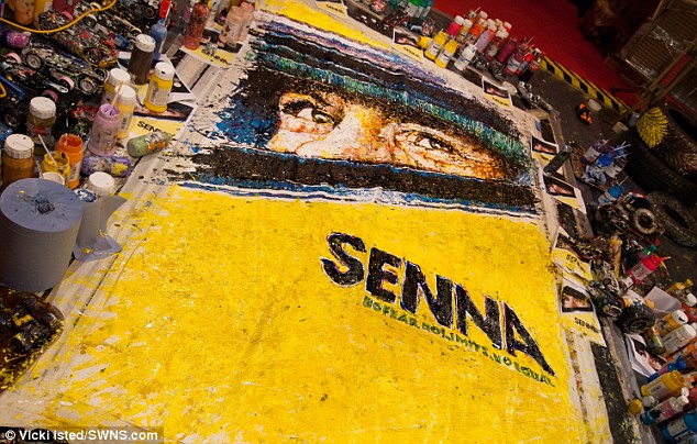 634x404 Artist Ian Cook Creates Giant Painting Of Ayrton Senna Using - Remote Control Car Painting