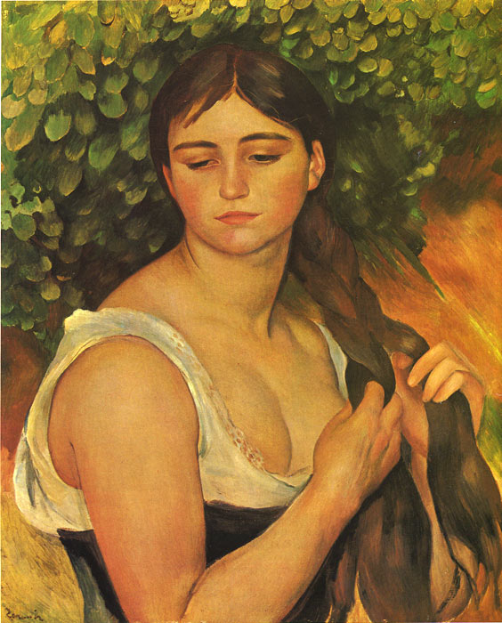 564x700 Oil Painting Reproduction Of Renoir Girl Braiding Her Hair - Renoir Girl Painting