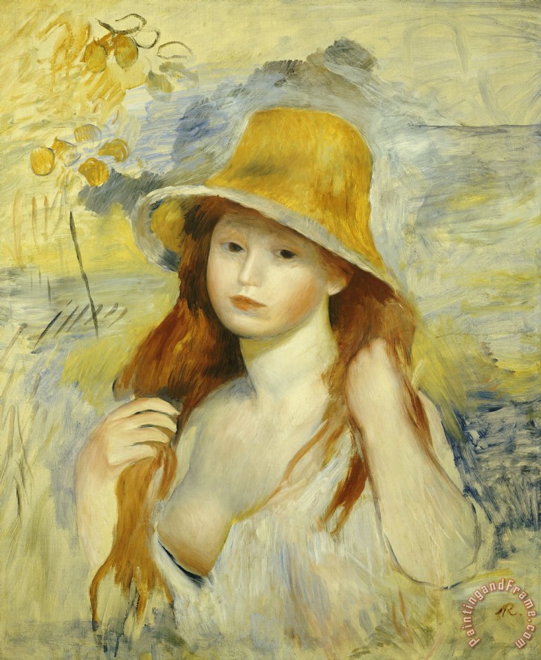 787x960 Pierre Auguste Renoir Young Girl With A Straw Hat Painting - Renoir Girl Painting