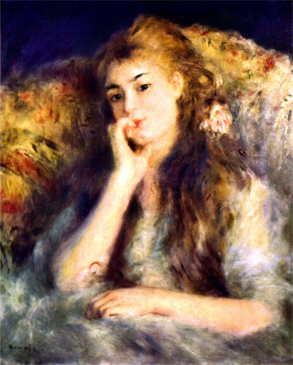 964x1200 Portrait Of A Girl In Thoughts By Renoir - Renoir Girl Painting