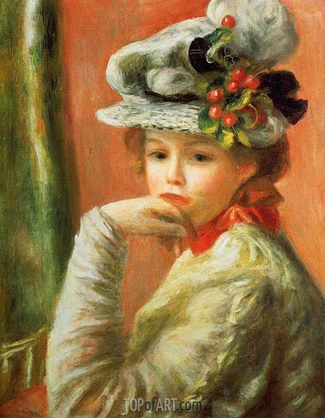463x596 Young Girl In A White Hat Renoir Painting Reproduction 1932 - Renoir Girl Painting