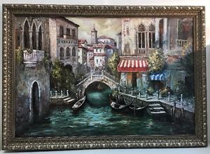 300x219 Venice Paradise Canal Scene Signed By Artist Mancini Framed Oil - Replica Painting