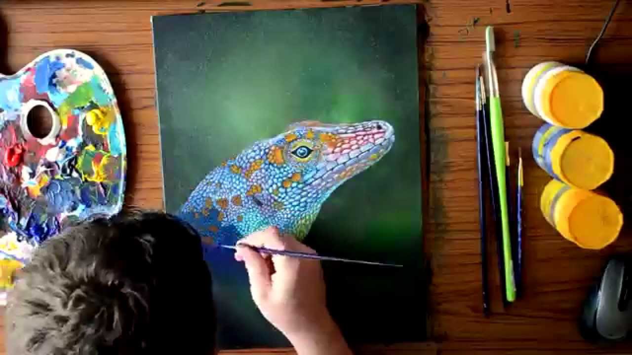 1280x720 Acrylic Speed Painting Lizard - Reptile Painting