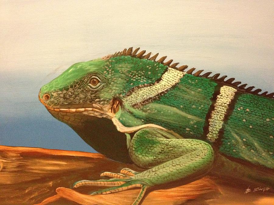 900x675 Reptile Iguana Painting By Biren Biren - Reptile Painting