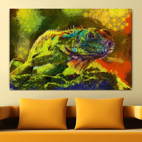 570x570 Chameleon Canvas By Van Gogh Style, Large Art Painting, Bright - Reptile Painting