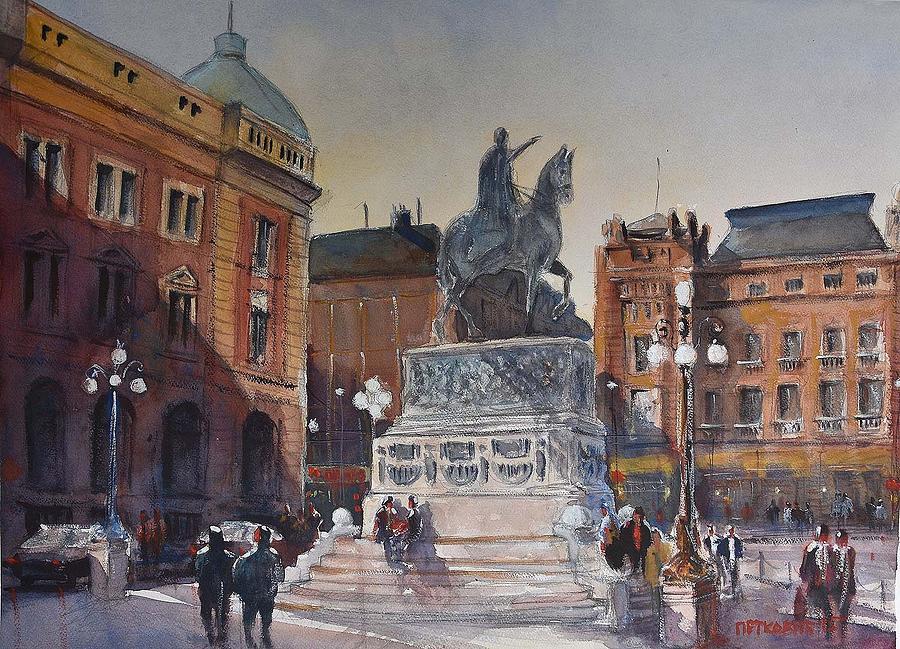 900x649 Republic Square Belgrade Painting By Milos Petkovic - Republic Painting