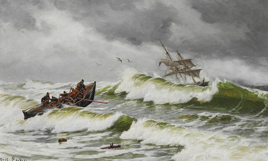 900x541 The Lifeboat Is On Its Way To Rescue A Beached Ship Painting By - Rescue Painting