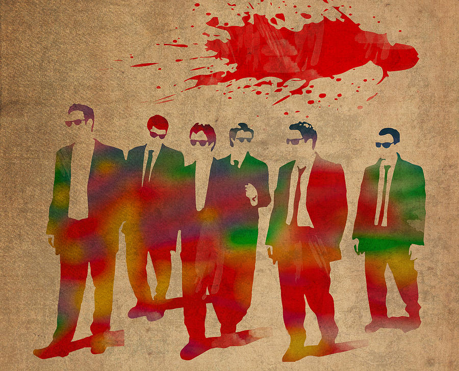 900x729 Reservoir Dogs Movie Minimal Silhouette Watercolor Painting Mixed - Reservoir Dogs Painting