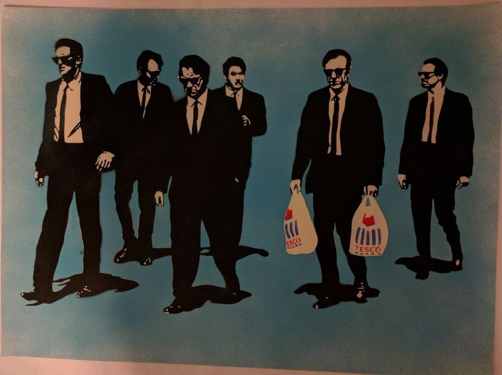 1000x748 T.wat Original Spray Painting Stencil On Card Blue Wash Reservoir - Reservoir Dogs Painting