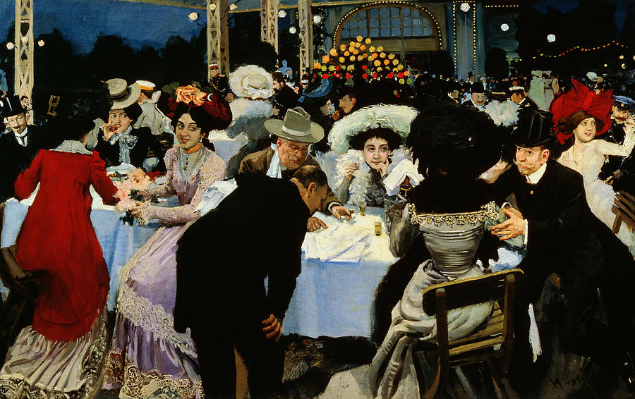 900x566 Night Restaurant Painting By Mg Slepyan - Restaurant Painting