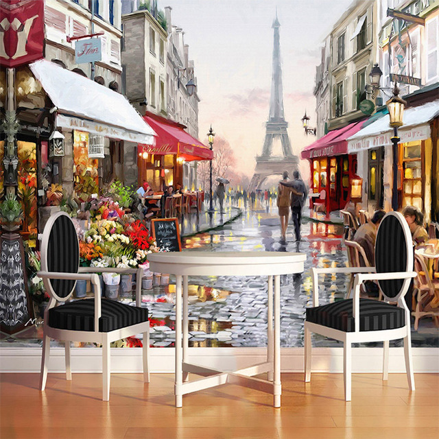640x640 Restaurant Clubs Ktv Bar 3d Mural Wallpaper European Street - Restaurant Painting