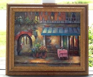 300x248 W. James Oilacrylic On Canvas Street Scene Restaurantalley - Restaurant Painting