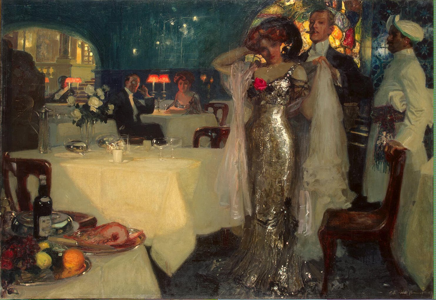 1484x1022 In The Restaurant Painting Hoffbauer Charles Oil Paintings - Restaurant Painting