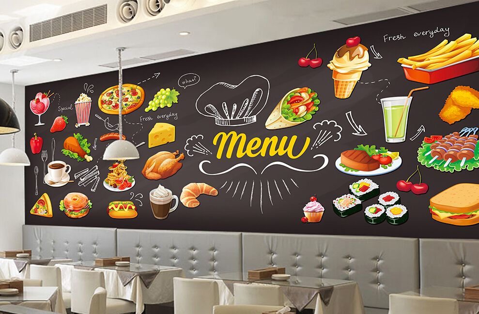 989x648 Custom Retro Wallpaper,hand Painted Food,3d Three Dimensional - Restaurant Wall Painting