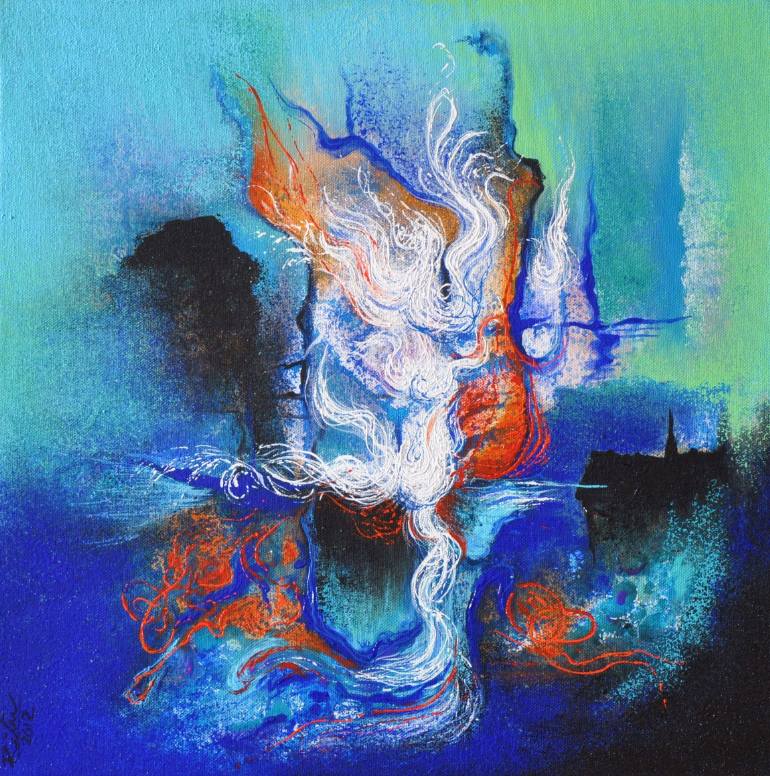 770x776 Saatchi Art Resurrection In Aquamarine Painting By Ritu Singh - Resurrection Abstract Painting