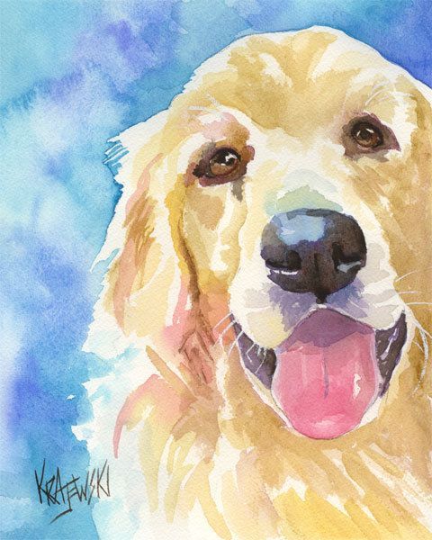 480x600 Golden Retriever Art Print Of Original Watercolor By Dogartstudio - Retriever Painting