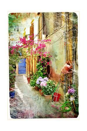300x450 Pictorial Courtyards Of Greece Artwork In Retro Painting Style - Retro Painting