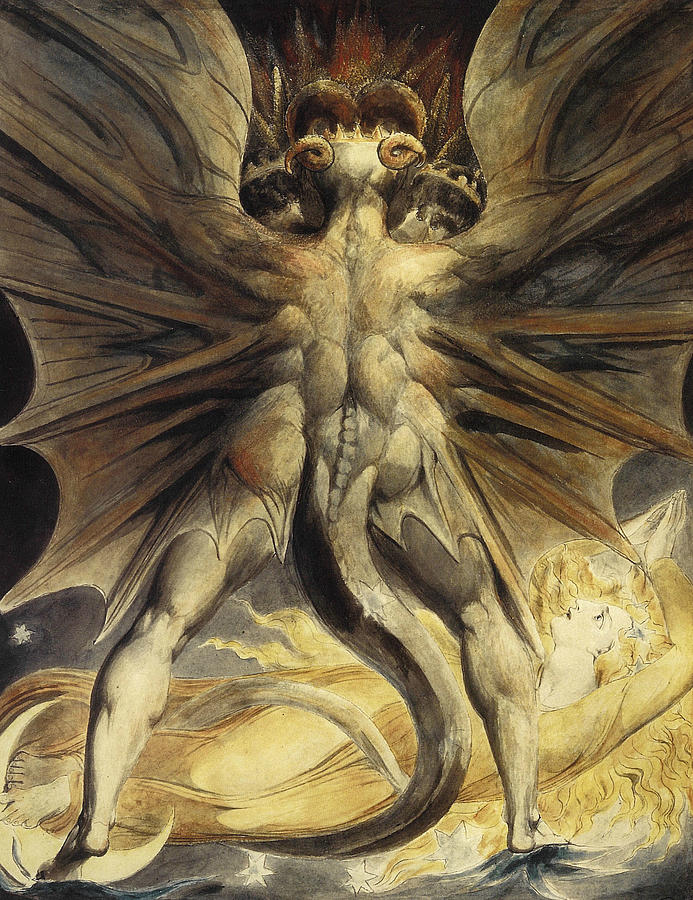693x900 The Red Dragon And The Woman Clothed In Sun Painting By William Blake - Revelation Painting