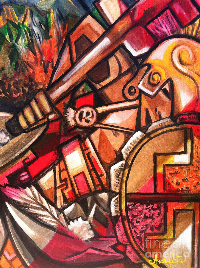 672x900 Aztec Warrior Revenge Painting By Ruben Archuleta - Revenge Painting