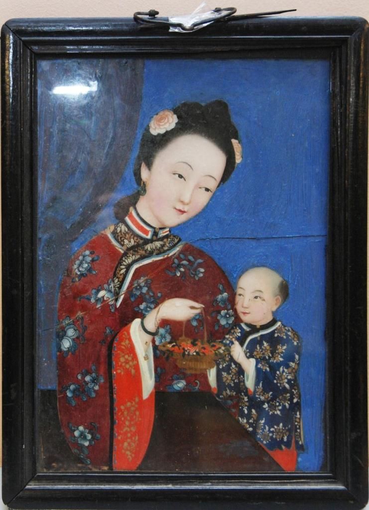 741x1024 Chinese Reverse Glass Painting Of Mother Amp Child - Reverse Glass Painting