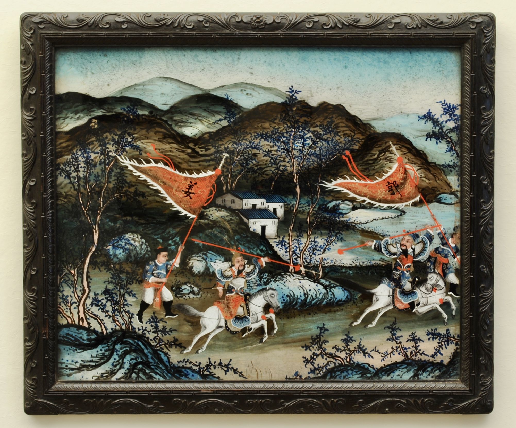 2003x1664 Chinese Reverse Glass Painting In Original Frame. (1860 China - Reverse Glass Painting