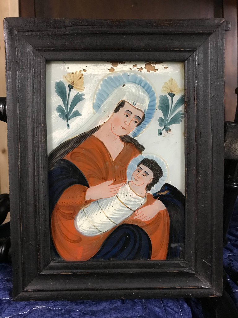 768x1024 German Reverse Glass Painting Of Madonna And Child Avery Amp Dash - Reverse Glass Painting