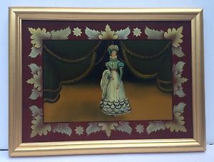 300x227 Antique Reverse Glass Painting Victorian Royal Female In Gold Wood - Reverse Glass Painting