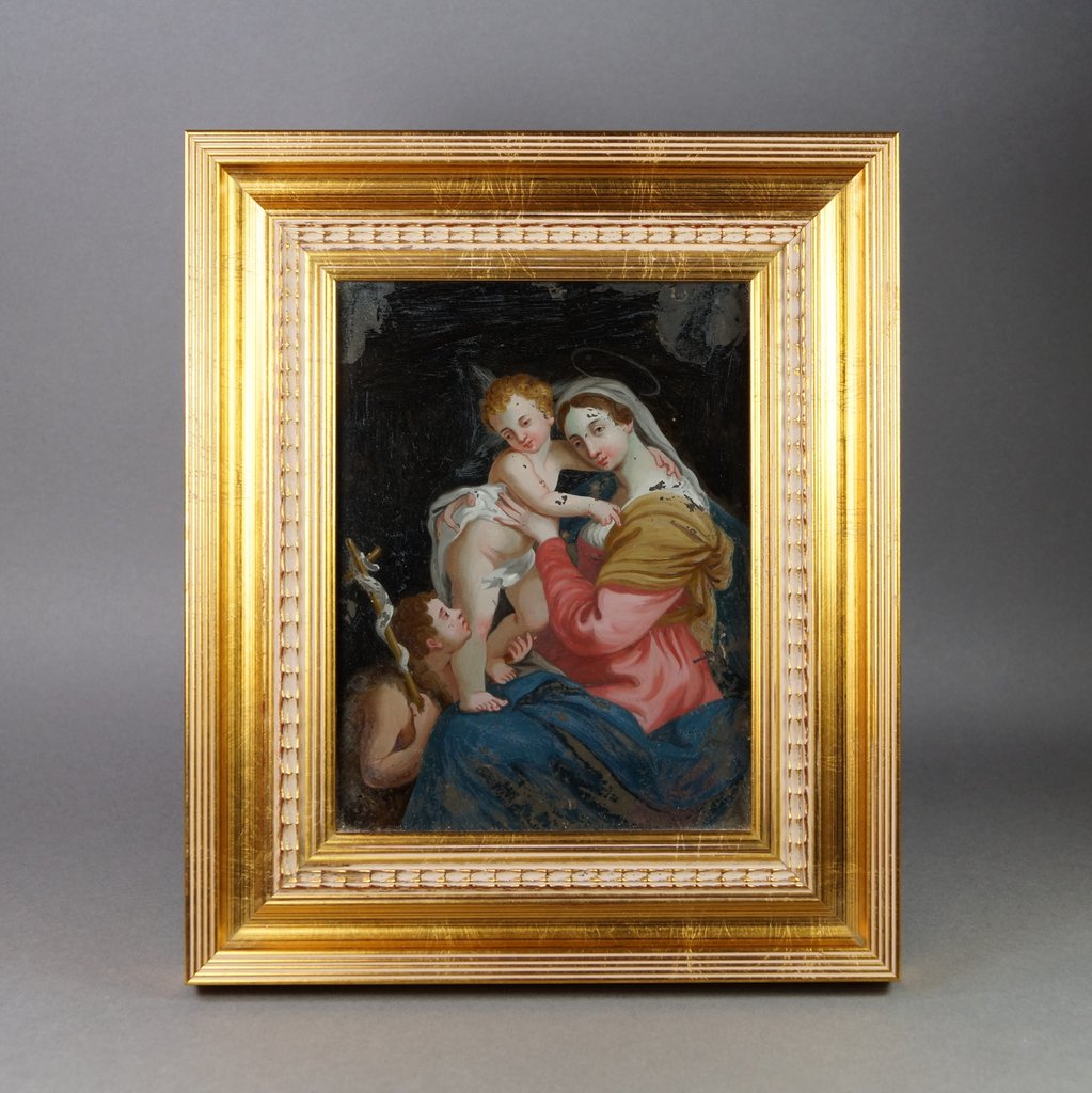 1023x1024 Antique Reverse Glass Painting Virgin With Child German School - Reverse Glass Painting