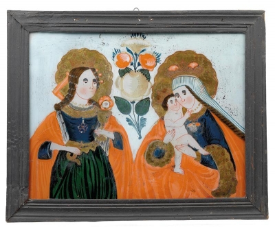 400x331 Antiques Clocks, Sculpture, Faience, Folk Art - Reverse Glass Painting