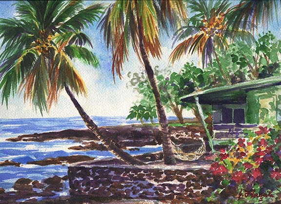 576x418 Little Green Kona Beach House Painting - Reverse Painting On Glass With Acrylics