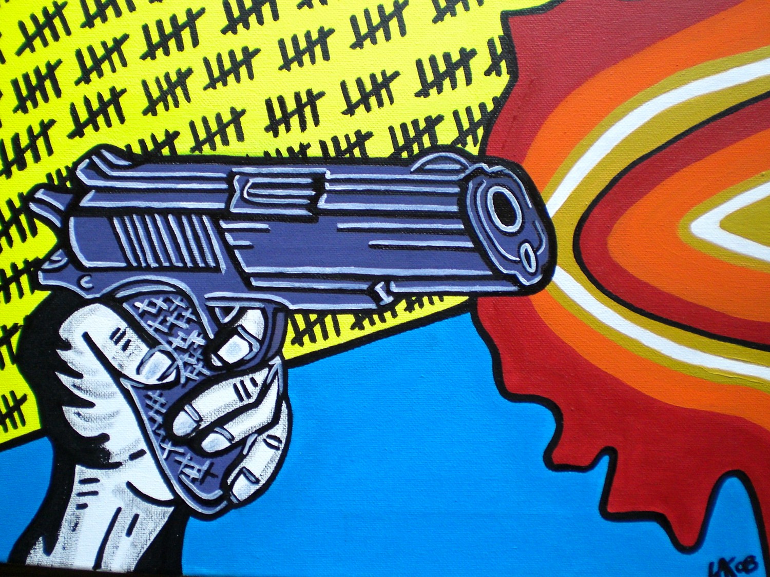 1500x1125 Pop Art Painting,gun,acrylic On Canvas,warhol,flames,hand Painted - Revolver Painting