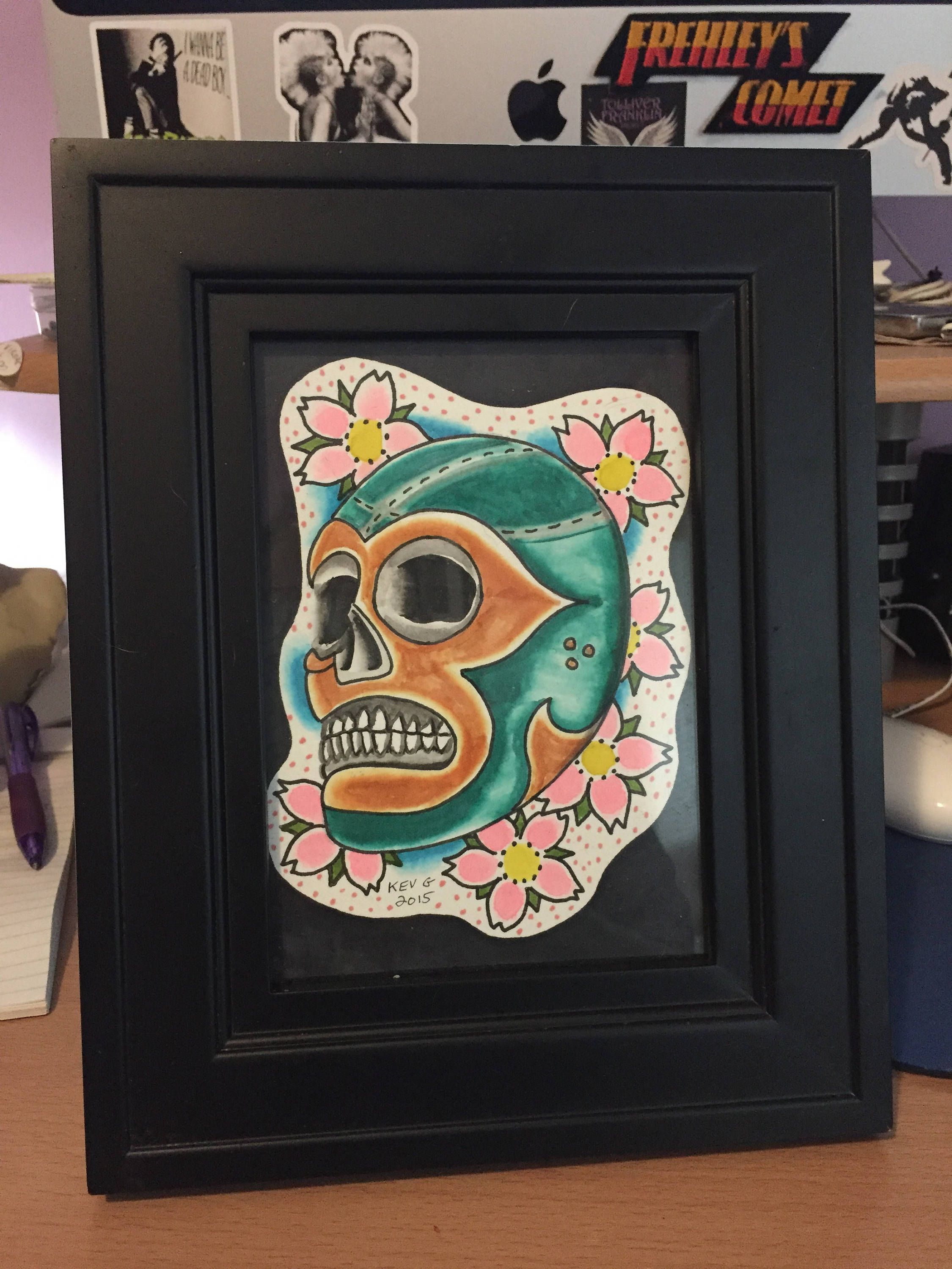 2250x3000 Lucha Watercolor Art Painting Framed And Matted Luchador - Rey Mysterio Painting