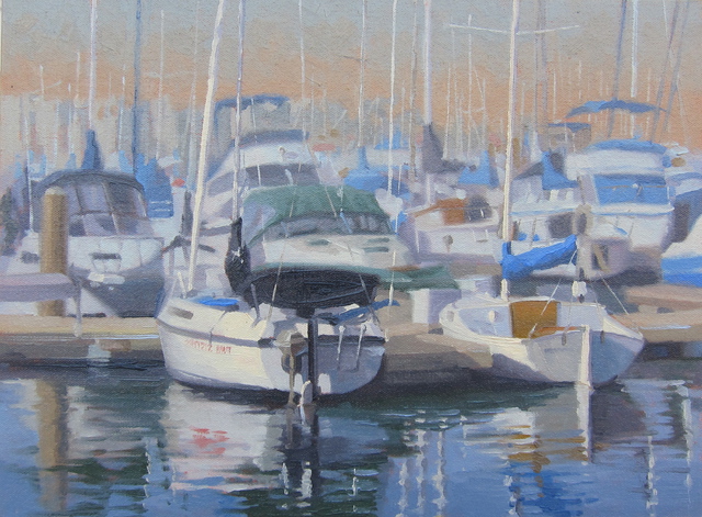 640x471 John White Artwork Marina Del Rey Harbor Original Painting Oil - Rey Painting