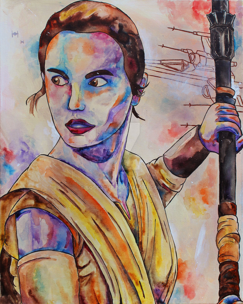 800x1000 Rey (Star Wars) Watercolor Style Painting By Sostache - Rey Star Wars Painting