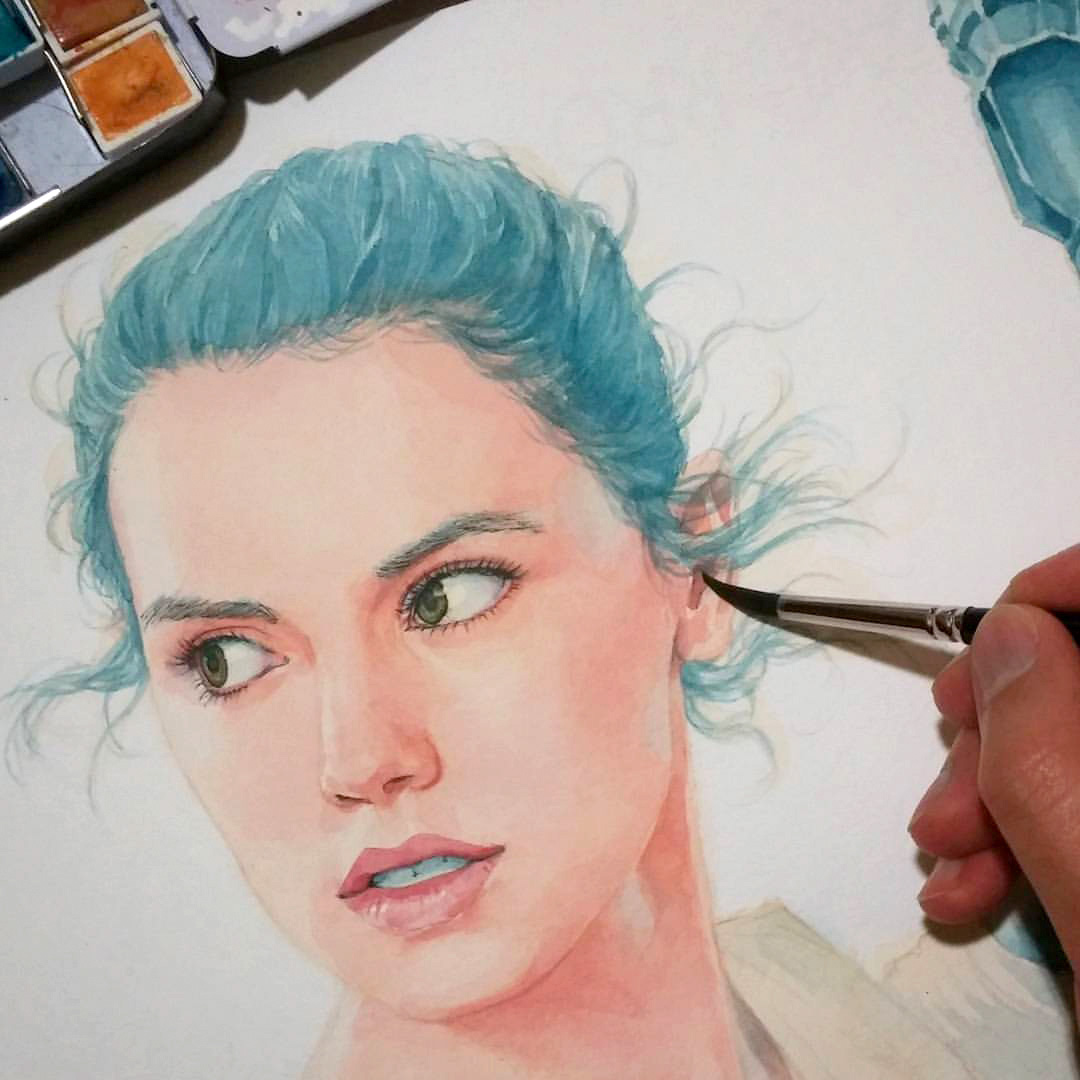 1080x1080 Rey (Star Wars) Watercolor On Behance - Rey Star Wars Painting