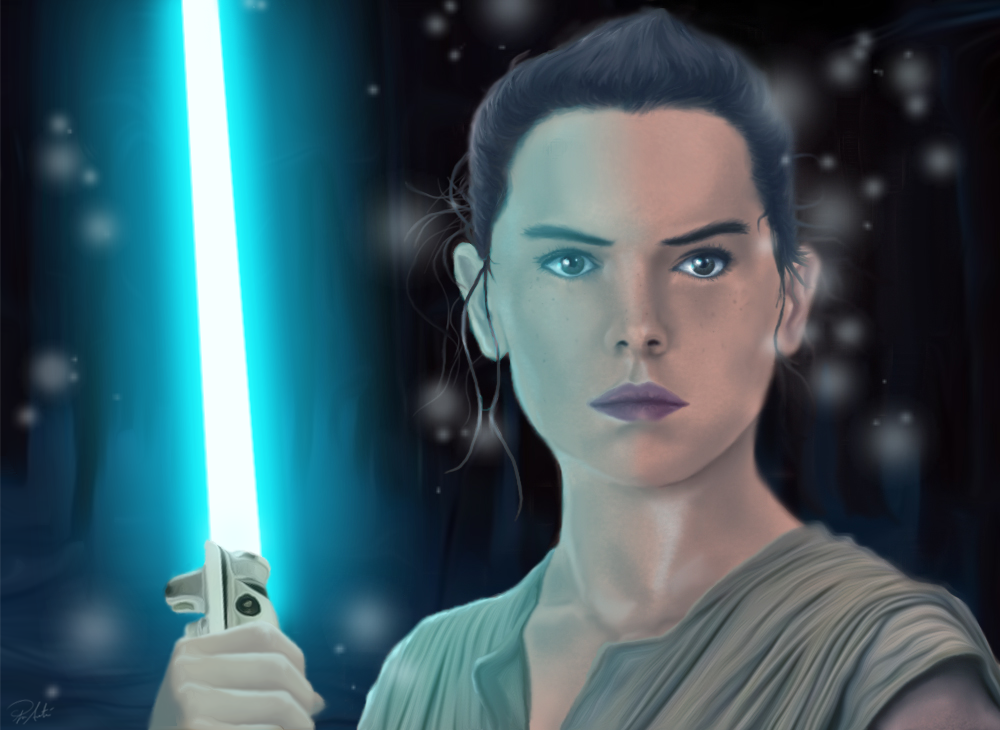 1000x730 Rey Awakens - Rey Star Wars Painting