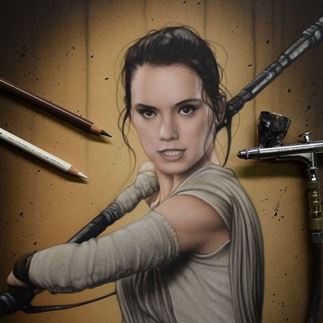 640x640 Rey Portrait Freehand Airbrush, Inks, Pencils On Strathmore Star - Rey Star Wars Painting