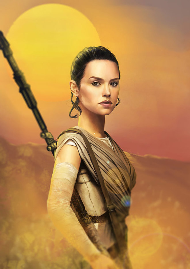 660x934 Showcase Of Incredible Star Wars The Force Awakens Fan Art - Rey Star Wars Painting