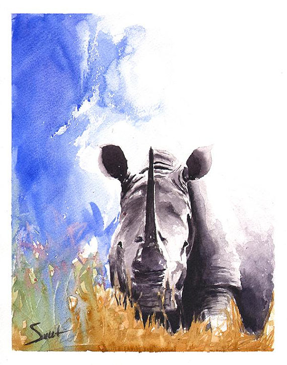 570x724 Rhino Print Watercolor Rhino Painting Rhino Art Print - Rhino Painting