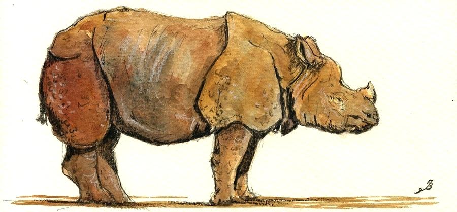 900x418 Rhino Painting Rhino Painting One Horned Rhinoceros By - Rhino Painting