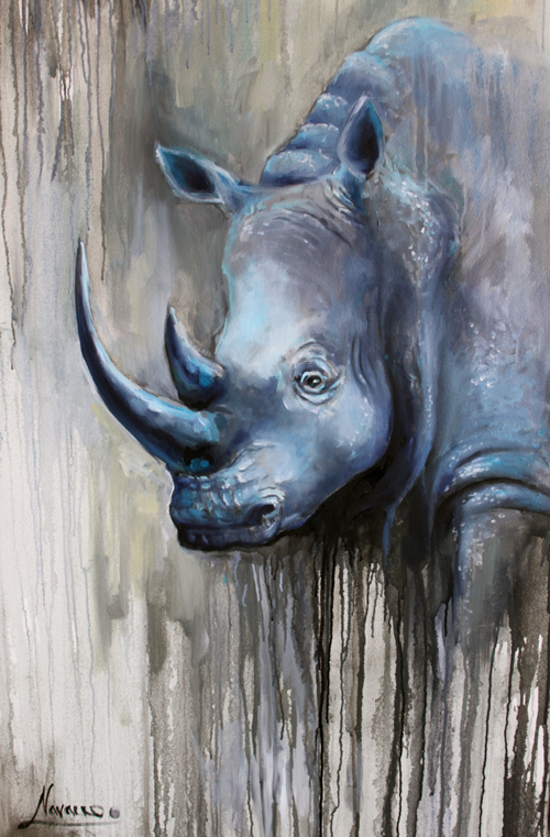 500x761 Abstract Wall Art, Wildlife Art Blue Ghost Oil Painting Art Studio - Rhino Painting